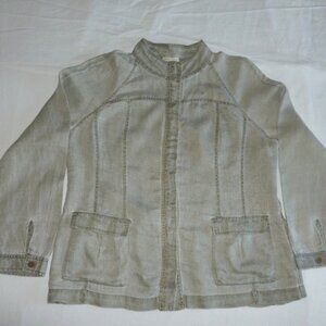 Eileen Fisher Chambray 100% Linen Dove Gray Button Front Jacket Large EUC